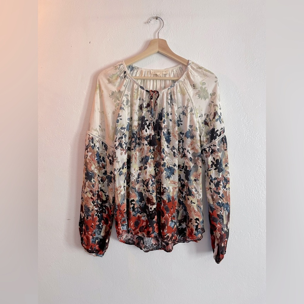 LOVESTITCH Watercolor Floral Peasant Top